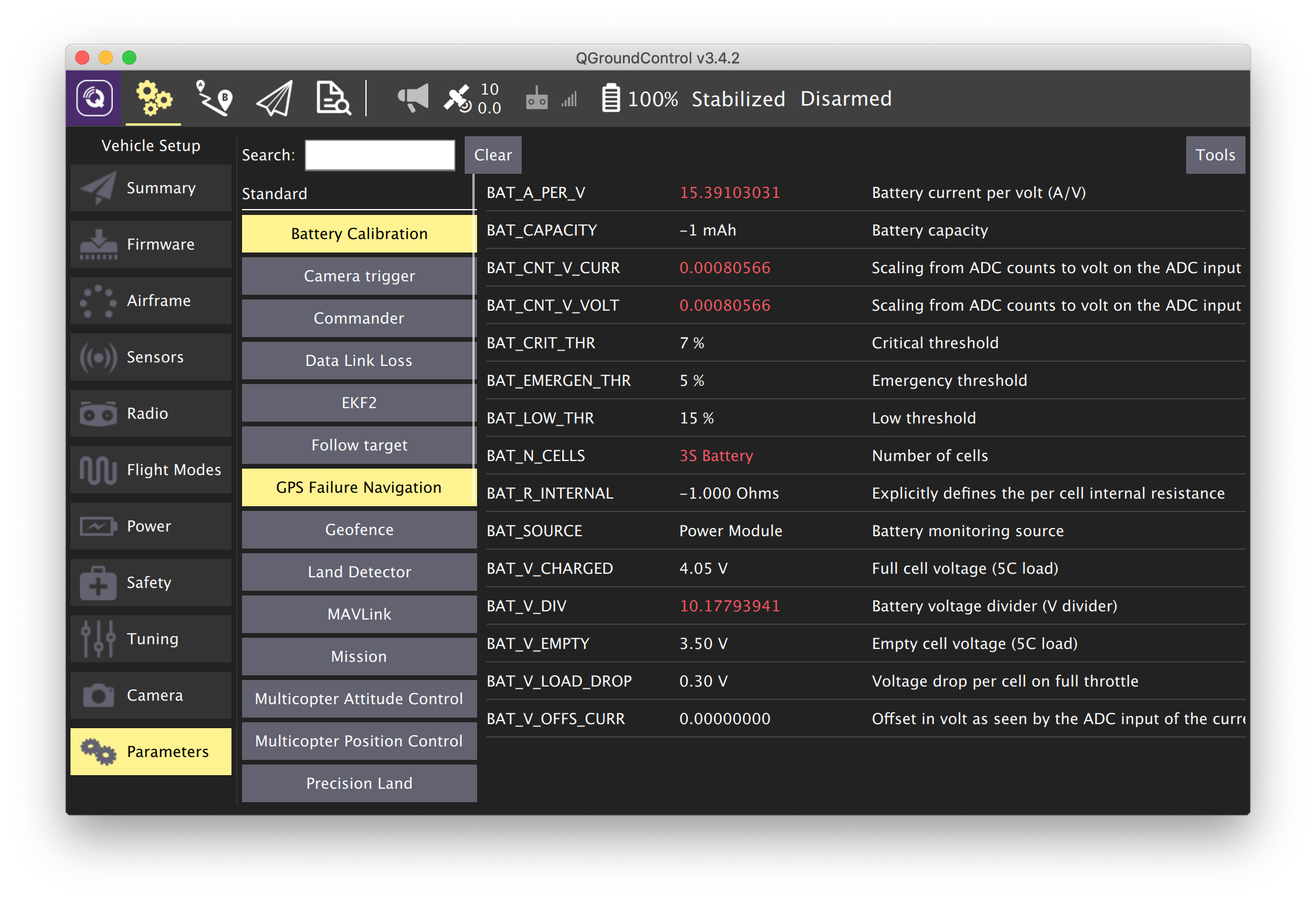 PX4 parameters in QGroundControl