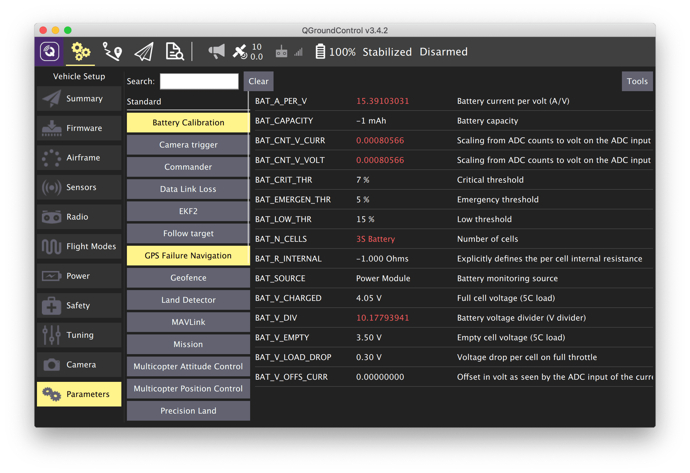 Параметры PX4 в QGroundControl
